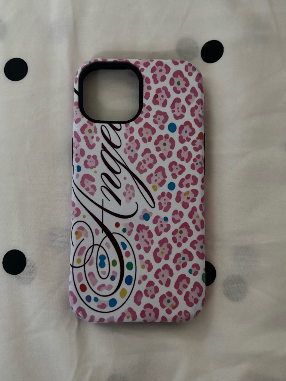 Angel Pink Leopard Print Phone Case with Multicolor Dots